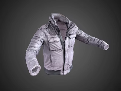 Gray Durable Utility Jacket For Everyday Wear With Zipper Multiple Pockets Stand Collar Design 3d model