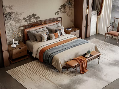 New Chinese Double Bed 3d model