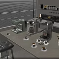 Modern Kitchen Countertop With Various Coffee Machines And Essential Kitchen Appliances 3d model