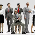 Group of Professional Business People in Formal Attire Standing and Sitting Collaboratively