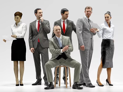 Group of Professional Business People in Formal Attire Standing and Sitting Collaboratively 3d model