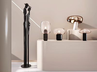 Modern Table Lamps With Glass Shades And Metal Bases In Various Designs 3d model