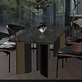 Modern Luxury Dining Table Set With Marble Top Leather Seats Wooden Legs And Natural Background