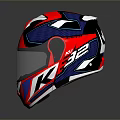 Stylish Red Blue White Motorcycle Helmet with Geometric Patterns and Transparent Visor