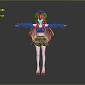 Game Movie Character With Pink Long Hair Brown Plaid Sleeves Black Skirt And Arms Outstretched