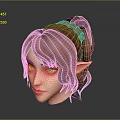 Game Movie Character With Brown Hair Ponytail Elf Ears And Red Eyes