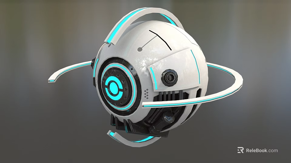 Futuristic Spherical Robot With Blue Glowing Ring White Body And Circular Rings 3d model 
