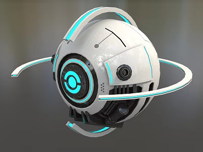 Futuristic Spherical Robot With Blue Glowing Ring White Body And Circular Rings 3d model