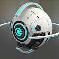 Futuristic Spherical Robot With Blue Glowing Ring White Body And Circular Rings