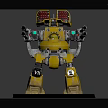 Detailed Yellow Robot Model with Multiple Cannons Standing on Purple Base Number 4 3d model