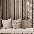 Curtains and Pillows With Various Textile Patterns For Modern Home Interior 3d model