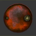 Rusty Red Metal Barrel with Peeling Paint Horizontal Hoops and Dark Background for Household Use