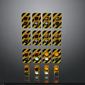 Yellow And Black Striped Traffic Lights Arranged In Rows With Individual Bottom Units