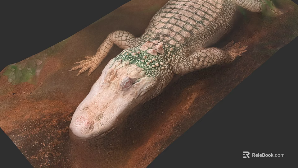 Albino Alligator Reptile With White Skin Green Algae And Red Eyes At Water Edge 3d model 