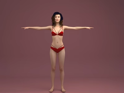 Detailed Female Sculpture In Red Bikini With Arms Outstretched On Pink Background 3d model