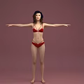 Detailed Female Sculpture In Red Bikini With Arms Outstretched On Pink Background