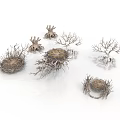 Bare Tree Structures With Intricate Roots And Bird Nests On White Background 3d model