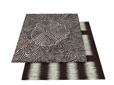 Stylish Modern Square Rugs with Black White Geometric and Dark Brown Striped Patterns 3d model