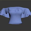 Fashionable Blue Knitted Fitted Top With Ruffled Collar And Flowy Hem