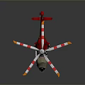 Red Helicopter With Red And White Propellers Orange Tips And Detailed Fuselage
