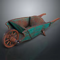 Vintage Wooden Wheelbarrow With Green Brown Finish Rustic Style Classic Garden Design