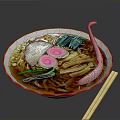 Traditional Ramen Bowl With Sliced Pork Fish Cake Green Onions And Wooden Chopsticks