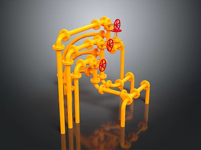 Hardware Tools Featuring Yellow Pipes And Red Valves Assembly Structure Design 3d model