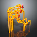 Hardware Tools Featuring Yellow Pipes And Red Valves Assembly Structure Design