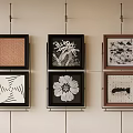 Six Abstract Paintings On Wall With Geometric Lines Plant Patterns And Textures