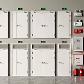 White Double Doors Storage Cabinets With Red Fire Extinguishers And Safety Equipment