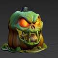 Scary Halloween Pumpkin Decoration With Glowing Red Eyes Sharp Fangs And Green Slime