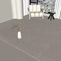 Beige Square Rug with Woven Texture in Minimalist Living Room with Vase and Plants