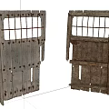 Old Wooden Swing Door With Metal Grille And Weathered Wooden Slats Design