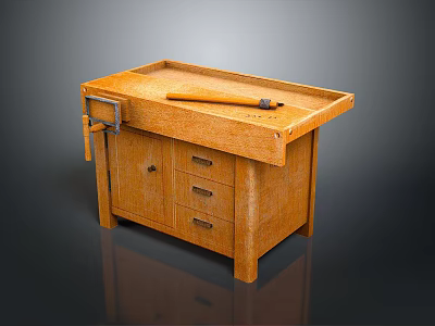 Wooden Functional Workbench with Drawers Cabinet and Tool on Top Surface 3d model