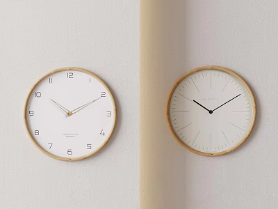 Two Minimalist Wall Clocks With Wooden Frame And White Dial For Home Decor 3d model