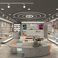 Modern Specialty Store With Glass Front Windows Display Shelves Bags Shoes Decorations And Plants