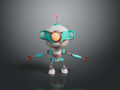 Cartoon Robot Game and Movie Character With Large Orange Eye Green Ears Red Arms 3d model