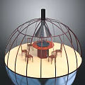 Indoor Round Dining Furniture Set With Wooden Table Chairs And Metal Dome Structure