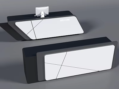 Modern Reception Desk Design With Geometric Patterns White Black Surface And Monitor 3d model
