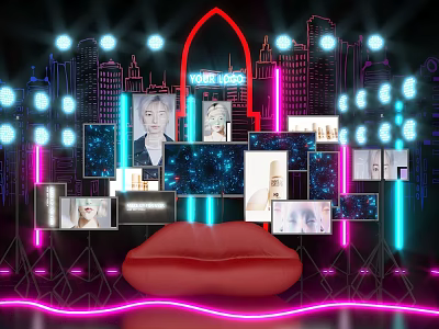 Neon Photo Check in Spot With Cityscape And Giant Lips 3d model
