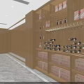 Tobacco and Alcohol Store Interior With Wooden Shelves And Neatly Arranged Products