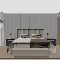 Modern Minimalist Bedroom Interior With Upholstered Headboard Nightstands Table Lamps And Bed Bench