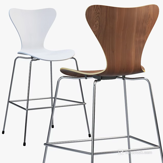 Modern White and Wooden Bar Stools With Sleek Metal Legs in Contemporary Style 3d model 
