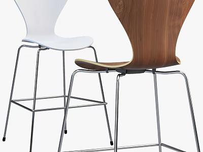 Modern White and Wooden Bar Stools With Sleek Metal Legs in Contemporary Style 3d model
