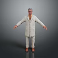 Man in White Coat and Pants with Glasses Tie Standing on Gray Background Arms Outstretched