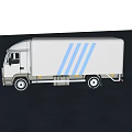 Gray Box Truck With Blue Stripes And Modern Body Design For Transport