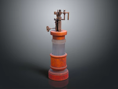 Vintage Mechanical Device With Orange Base And Transparent Cylinder Structure 3d model