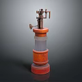 Vintage Mechanical Device With Orange Base And Transparent Cylinder Structure