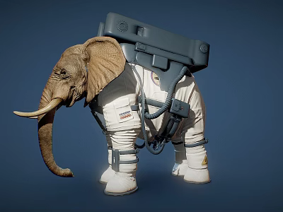 Realistic Reptile Wearing White Space Suit With Backpack Device On Deep Blue Background 3d model