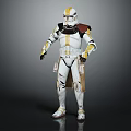 Damaged Clone Trooper in White Yellow Brown Armor with Cloak Standing Pose 3d model
